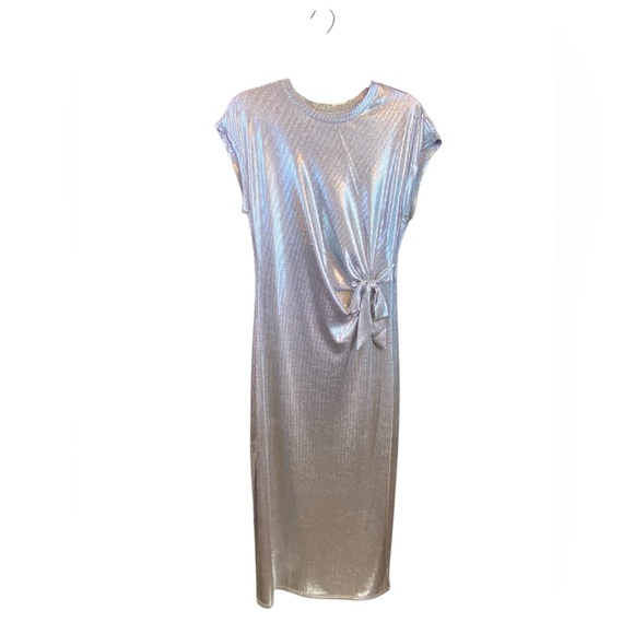 Dresses & Skirts - Glamorous silver metallic midi dress with tie detail L/XL #PartyDress